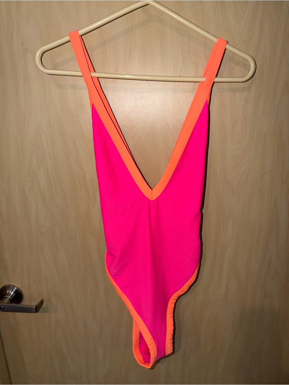 Forever 21 Neon Hot Pink One-Piece with Orange Trim